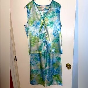 Oscar de la Renta Tropical Print Pajamas. Full length pants and sleeveless top